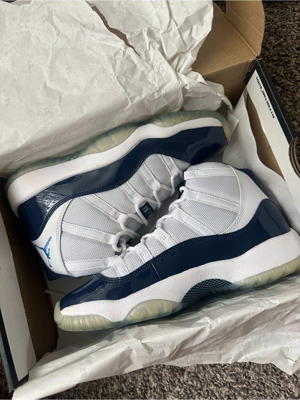 Jordan Kids Sneakers in White & Navy Patent Leather